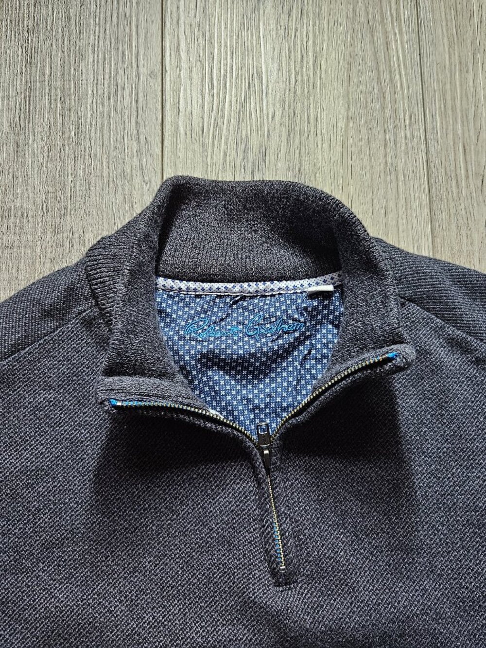 Robert Graham Gray Textured Knit 1/2 Zip Pullover Sweater Mock Neck Men's Large - Picture 3 of 8